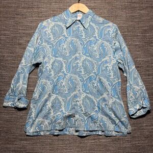 Craig Taylor Button Shirt Women M Blue Paisley LS Abby Made in USA Stretch